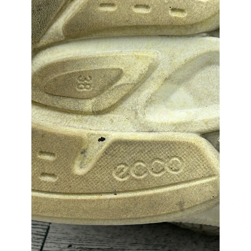 ECCO Biom Women Grey Sage Green Slip On Sneakers Crackle Pattern Sz 38 EU 7.5 US